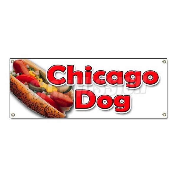 CHICAGO DOG BANNER SIGN all beef chicago red poppy seen bun tomato dill pickle